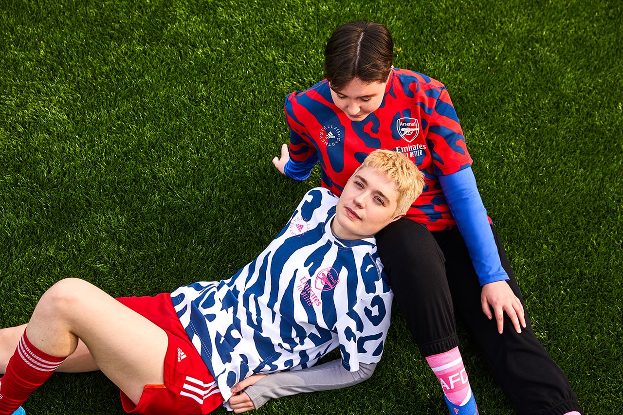 adidas arsenal football soccer women's stella mccartney collection release details information ultraboost 22 prematch jersey leopard print