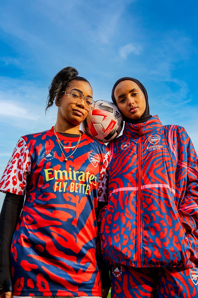 adidas arsenal football soccer women's stella mccartney collection release details information ultraboost 22 prematch jersey leopard print