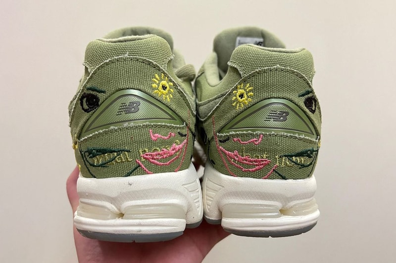 first look bryant giles new balance 2002r chicago native la based artist olive canvas what now art basel miami velcro n face eyes nose mouth images