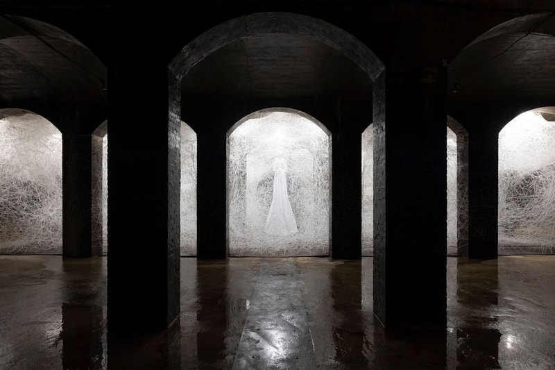 Chiharu Shiota copenhagen former water reservoir exhibition cisternerne frederiksberg museums 1000 sqm multiple realities labyrinth caverns water dresses weave thread news