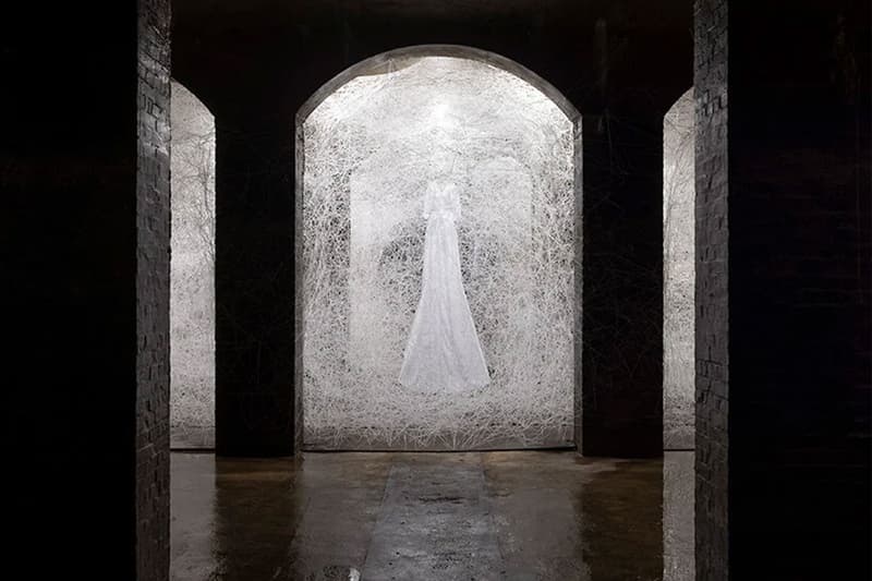 Chiharu Shiota copenhagen former water reservoir exhibition cisternerne frederiksberg museums 1000 sqm multiple realities labyrinth caverns water dresses weave thread news