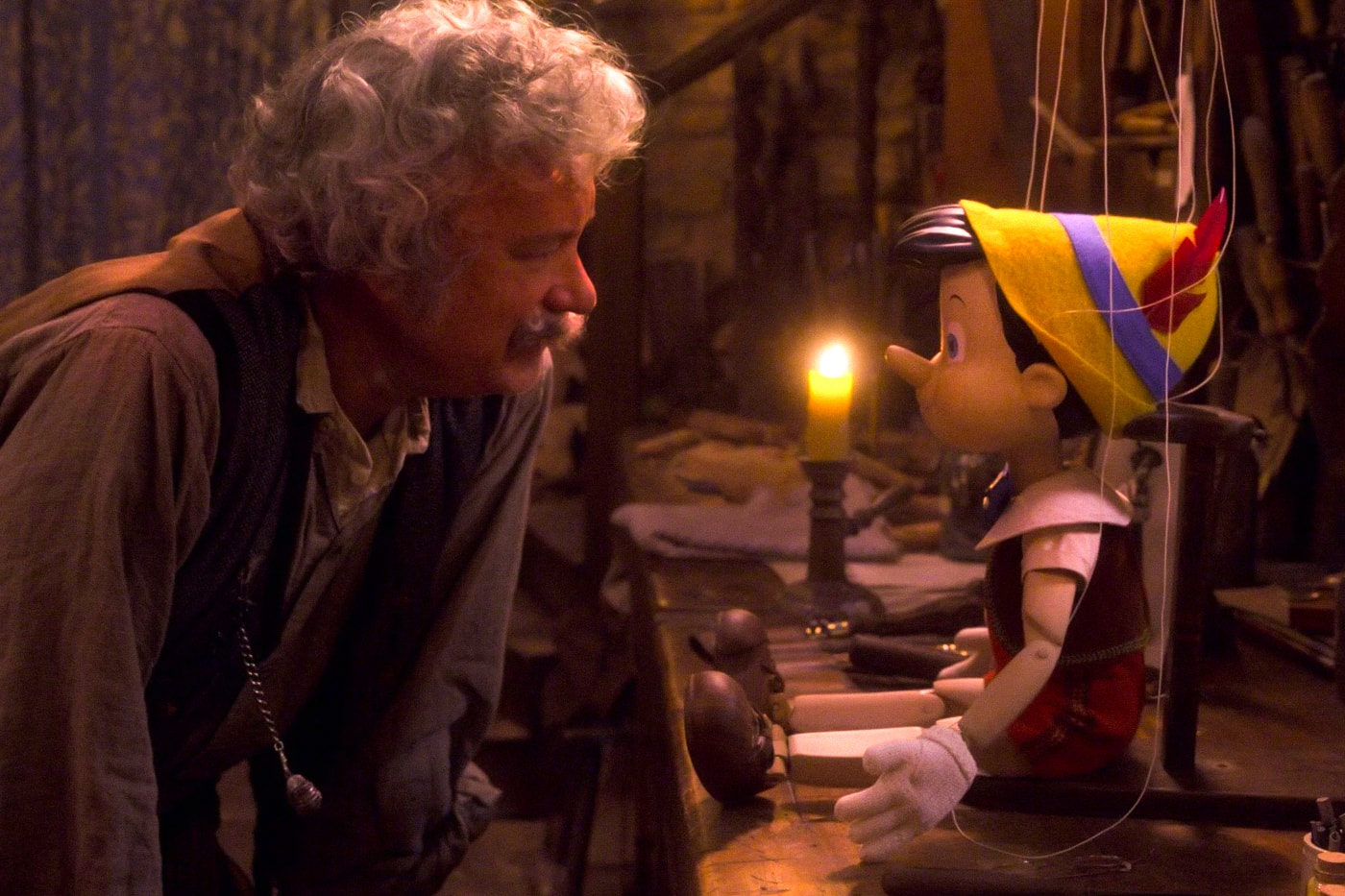 Disney plus Tom Hanks Live Action Pinocchio First Look geppetto 