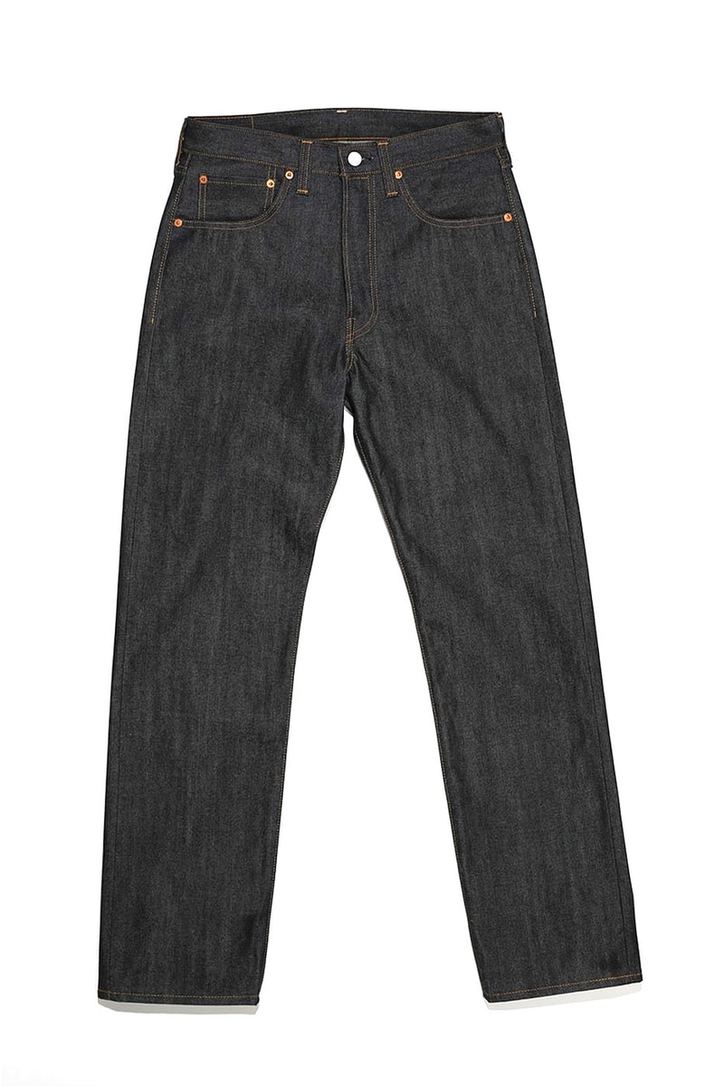 Levi's® Vintage Clothing Limited-Edition Japanese 501 Jeans fabric tags button text high waist line slim workwear selvedge denim red release info news