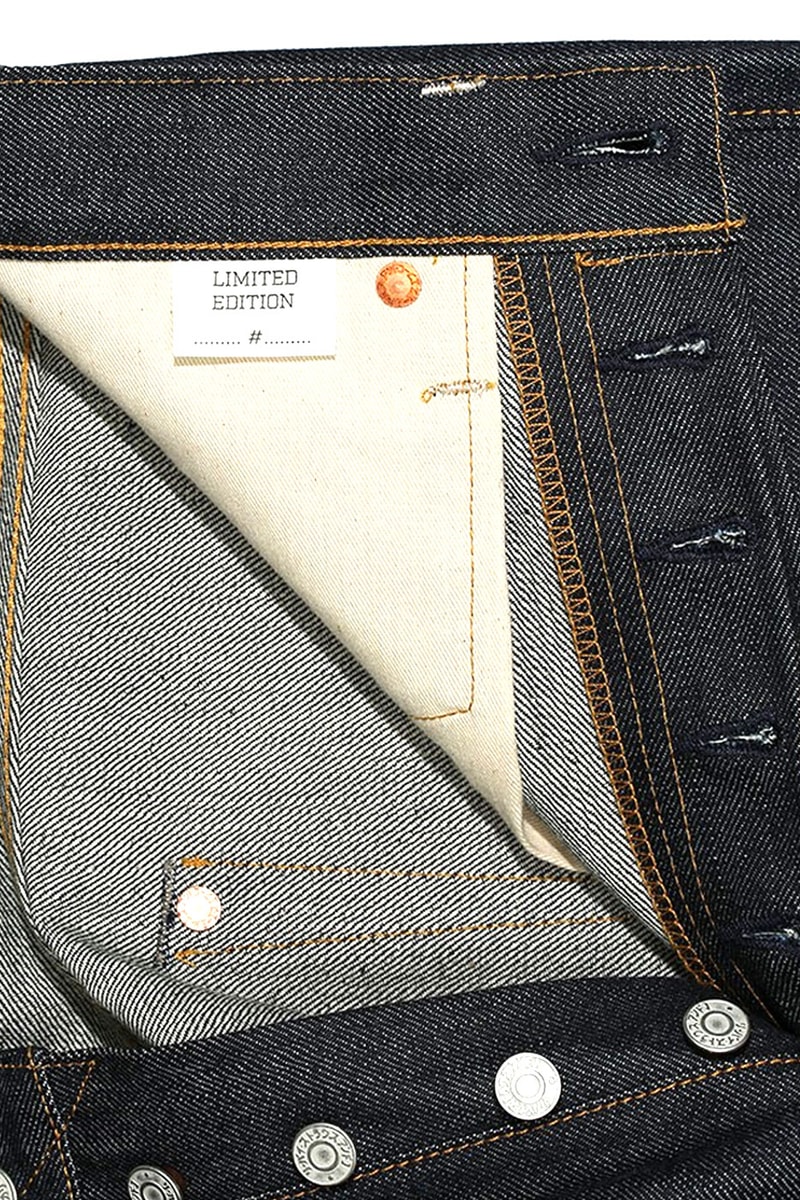 Levi's® Vintage Clothing Limited-Edition Japanese 501 Jeans fabric tags button text high waist line slim workwear selvedge denim red release info news