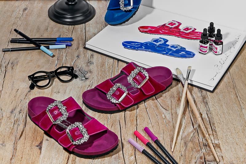 Manolo Blahnik x Birkenstock Collaboration Boston Arizona Crystal Embellishment Designer Carrie Bradshaw Sex and the City Release Info