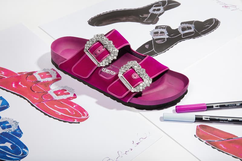 Manolo Blahnik x Birkenstock Collaboration Boston Arizona Crystal Embellishment Designer Carrie Bradshaw Sex and the City Release Info