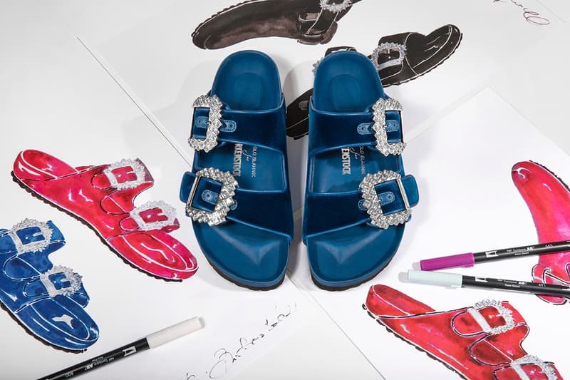 Manolo Blahnik x Birkenstock Collaboration Boston Arizona Crystal Embellishment Designer Carrie Bradshaw Sex and the City Release Info