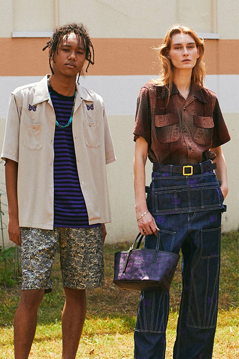 Needles Spring Summer 2022 Collection HBX Release Info Buy Price Work Shirts Jackets Pants Hippie Retro 70s Velour Tracksuits Butterfly Embroidery
