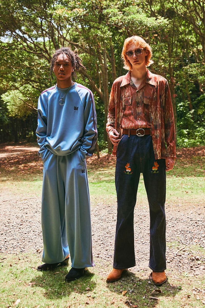 Needles Spring Summer 2022 Collection HBX Release Info Buy Price Work Shirts Jackets Pants Hippie Retro 70s Velour Tracksuits Butterfly Embroidery