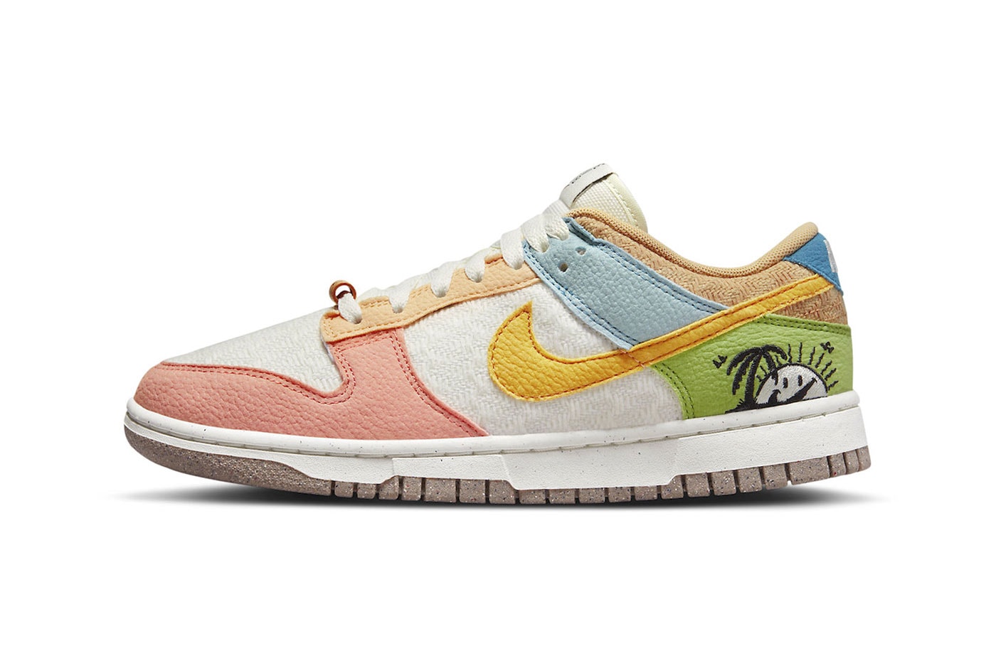 Nike Dunk Low sun club pack Sail sanded gold light madder root recycled leather palm trees have a nike day grind sole 110 usd release info price dq0265-100