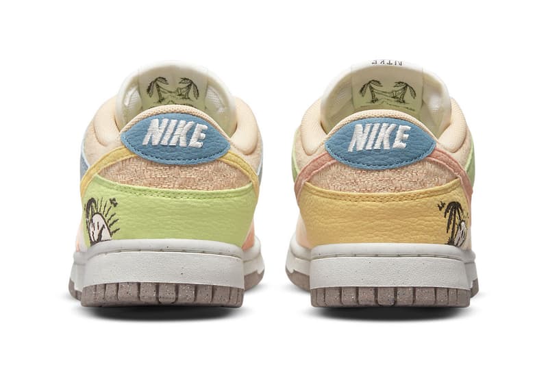 Nike Dunk Low sun club pack Sail sanded gold light madder root recycled leather palm trees have a nike day grind sole 110 usd release info price dq0265-100