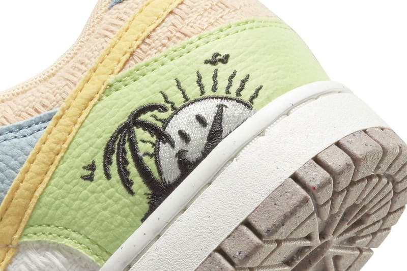 Nike Dunk Low sun club pack Sail sanded gold light madder root recycled leather palm trees have a nike day grind sole 110 usd release info price dq0265-100