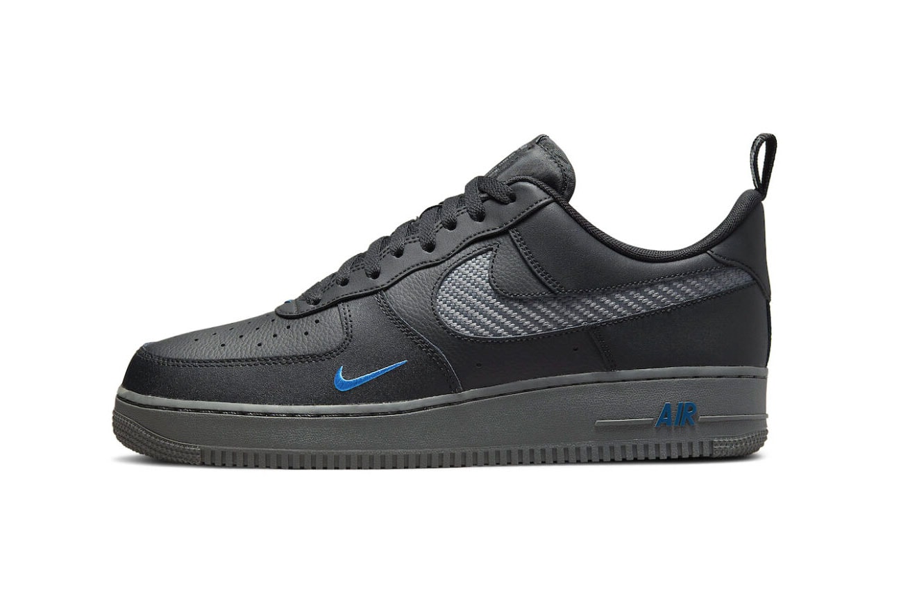 NIke Air Force 1 cut out swoosh carbon fiber black blue gray DR0155-002 2022 Date Buy Price