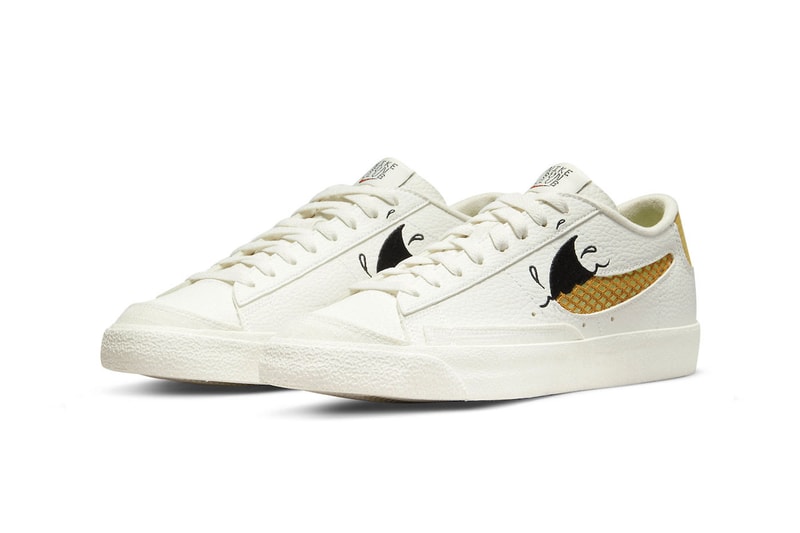 Nike Blazer Low Sun Club dm0210-100 Информация о выпуске Белая резина жженая желтая кожа Холщовый плавник акулы Информация о выпуске воды