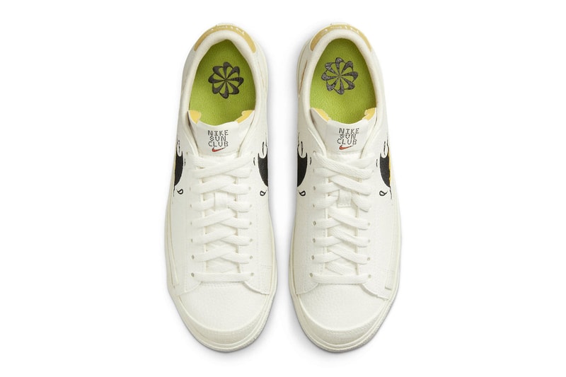 Nike Blazer Low Sun Club dm0210-100 Информация о выпуске Белая резина жженая желтая кожа Холщовый плавник акулы Информация о выпуске воды