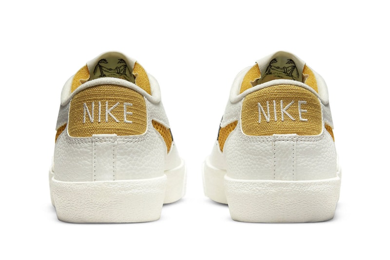 Nike Blazer Low Sun Club dm0210-100 Информация о выпуске Белая резина жженая желтая кожа Холщовый плавник акулы Информация о выпуске воды