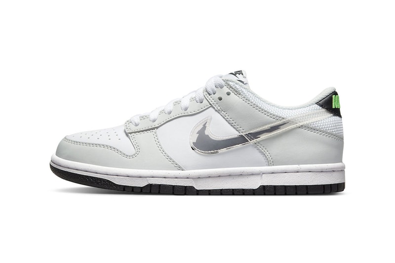 Nike Dunk Low Glitch Swoosh dv3033-001 move to zero gray white neon green clear mesh leather release info news