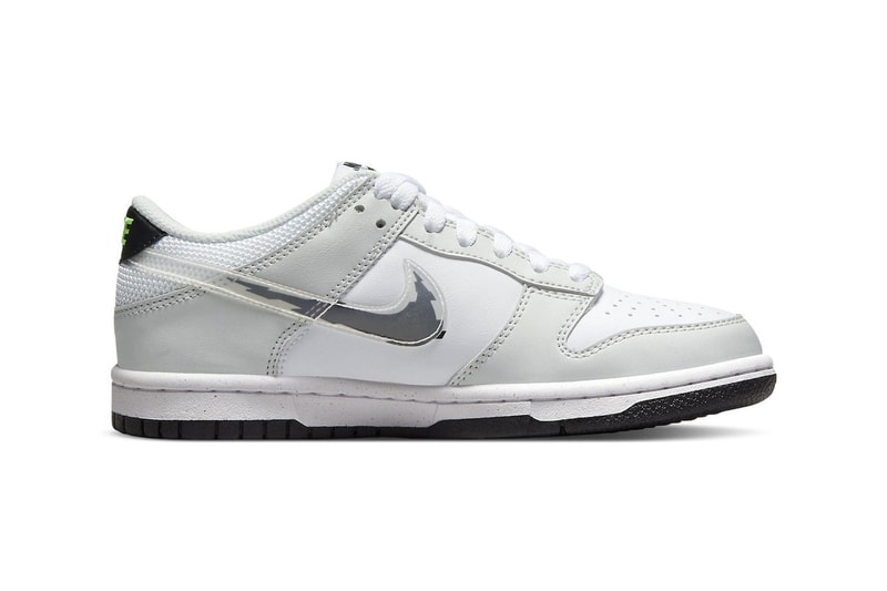 Nike Dunk Low Glitch Swoosh dv3033-001 move to zero gray white neon green clear mesh leather release info news