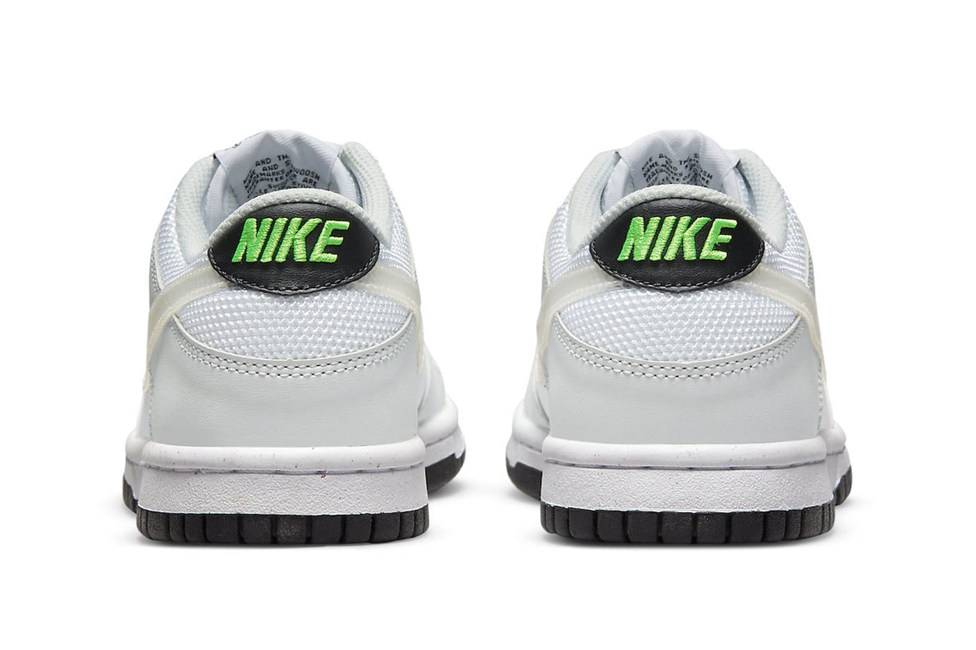 Nike Dunk Low Glitch Swoosh dv3033-001 move to zero gray white neon green clear mesh leather release info news