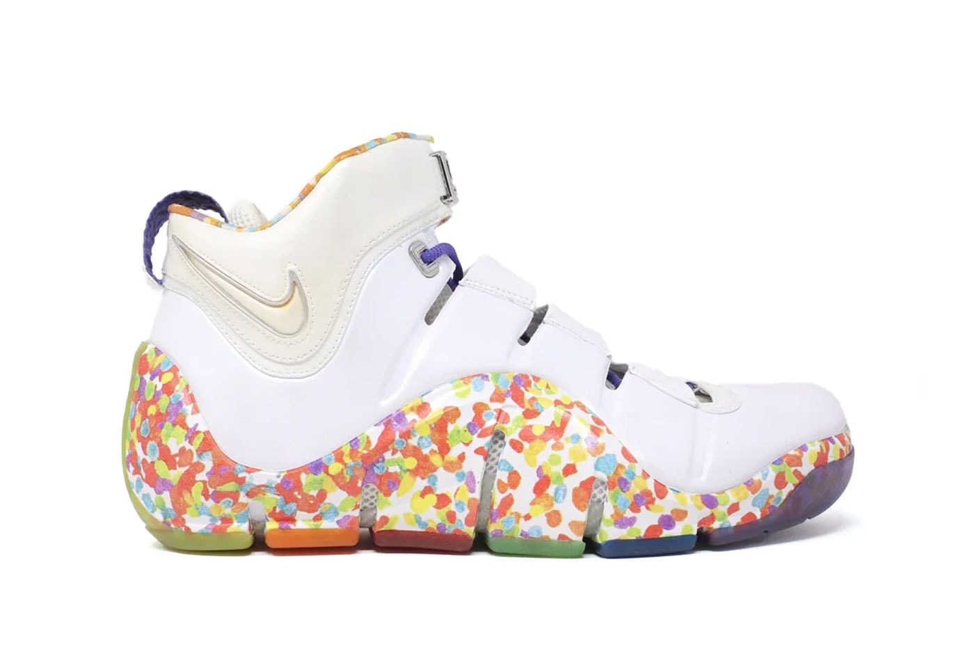 Nike LeBron 4 "Fruity Pebbles" Joins the Latest Cereal-Inspired Releases for 2022 release info white true red mean green varsity purple DQ9310-100