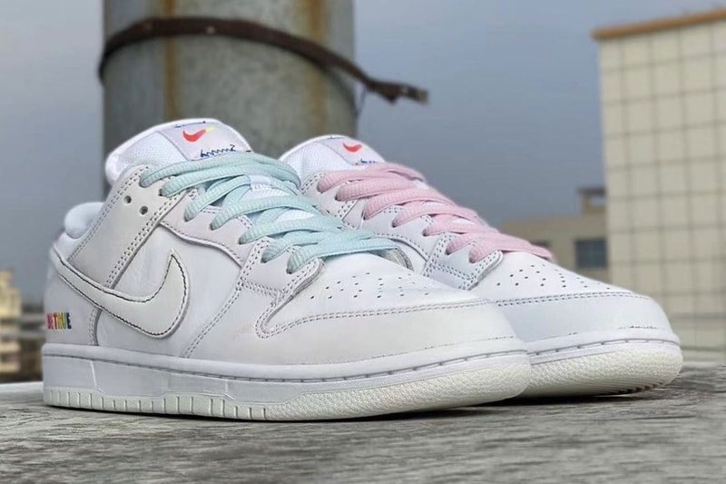 Nike SB Dunk Low Be true White rainbow baby blue purple zipper pouch tongue leather sample lgbtqia community release info 