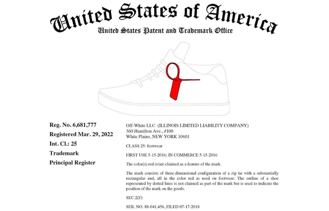 Off-White Secures Trademark Rights for its Red Zip Tie United States Patent and Trademark Office