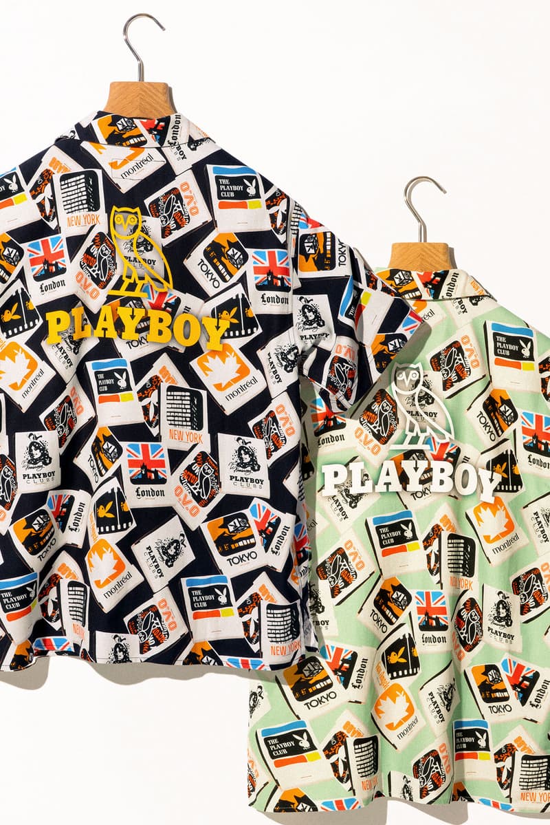 OVO Playboy Symbols of Prestige SS22 Spring Summer 2022 capsule collection air magazine covers intarsia sweaters silk shirts bucket hats cap boxer shorts keychains necklace playing cards collection collab release info date