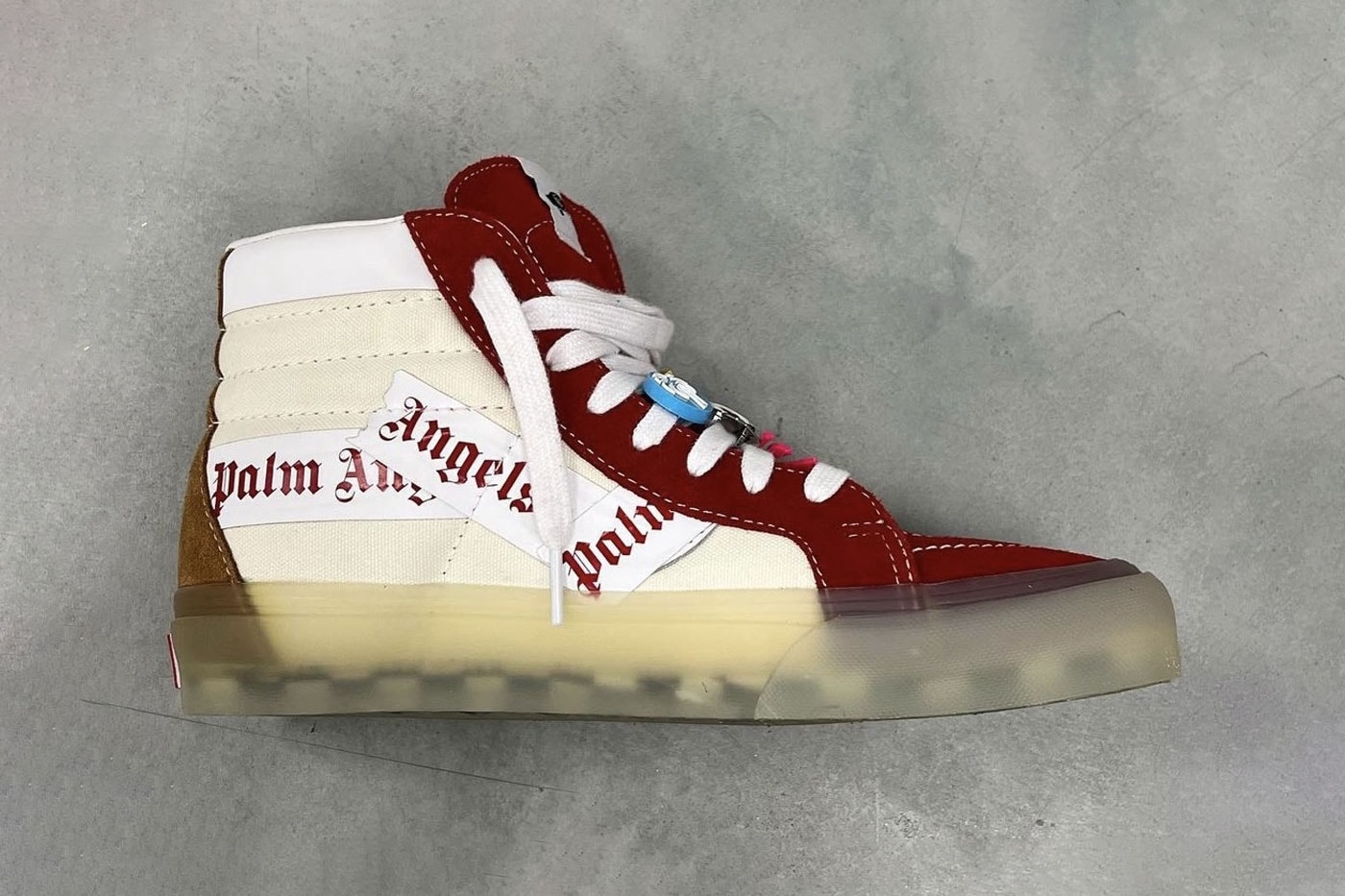 Palm Angels Vans Sk8 Hi palm trees red sail white nubuck leather translucent midsole checkerboard FW22 first look images release info