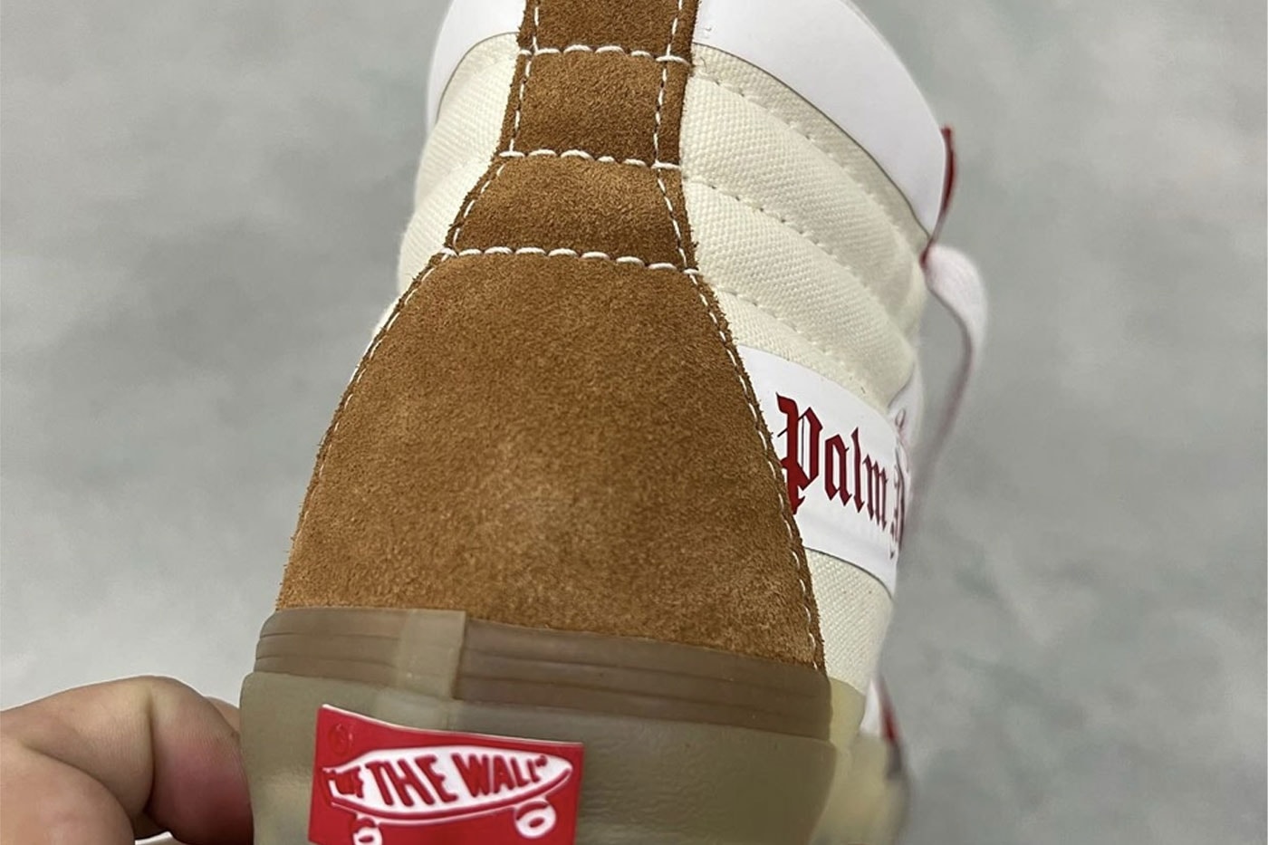Palm Angels Vans Sk8 Hi palm trees red sail white nubuck leather translucent midsole checkerboard FW22 first look images release info