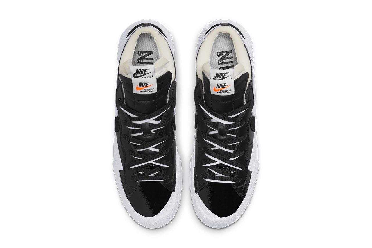 sacai nike blazer low black patent white patent DM6443 001 DM6443 100 release date info store list buying guide photos price 