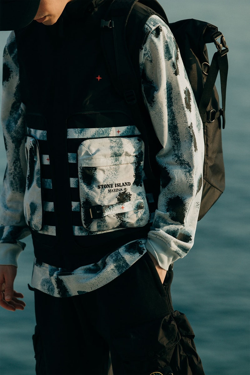 Stone Island SS22 Marina Shadow Project New Arrivals HBX Release Info Price Buy 3 Layer Gore Tex Vest Jacket Cargo Reef Camo Cardigan Caps Belt Pouches Shorts