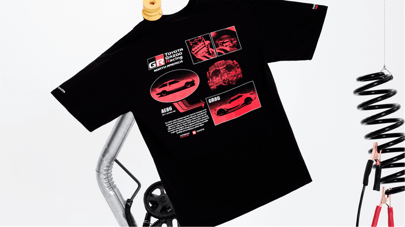 Toyota GR86’s Limited-Edition HYPEBEAST Car Club T-Shirt Racing Legacy AE86 2022 GR86 Race Car Driving On-Track Racing Japan Drift Scene Drifting Enthusiasts Merch Apparel Limited-Edition Exclusive Keiichi Tsuchiya Four-Cylinder Engine Custom-Designed Graphic Overlays Toyota Red Black White G Mesh