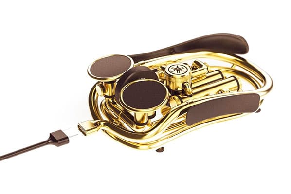 Yamaha Motorcycle Instrument-Inspired Computer Mice trombone trumpet brass valves engine black gold images release info