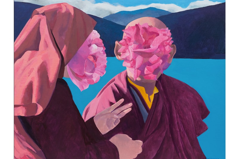 Yue Minjun Tang Contemporary Art Flowers Paintings