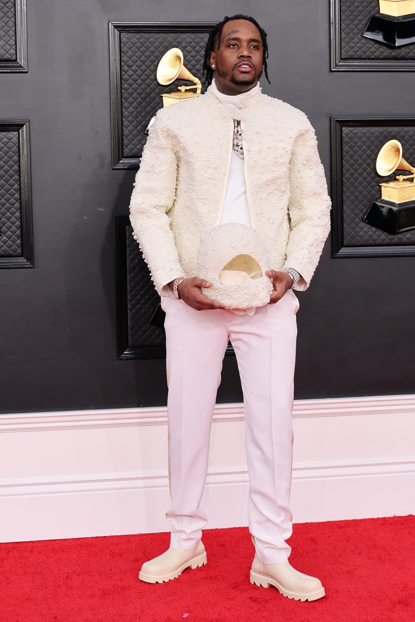 2022 GRAMMYs Red Carpet Fashion Mens Bare Chest Pearls and Luxe Street Style