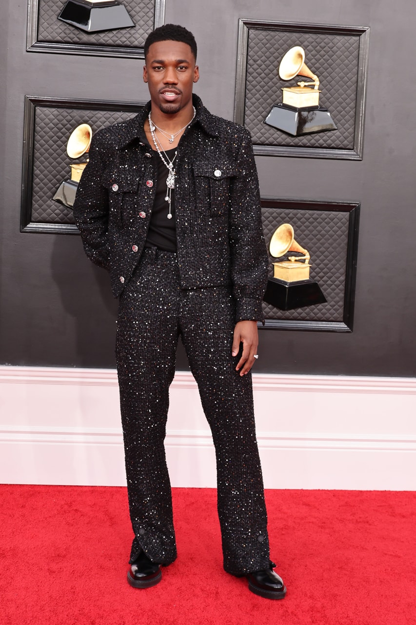 2022 GRAMMYs Red Carpet Fashion Mens Bare Chest Pearls and Luxe Street Style