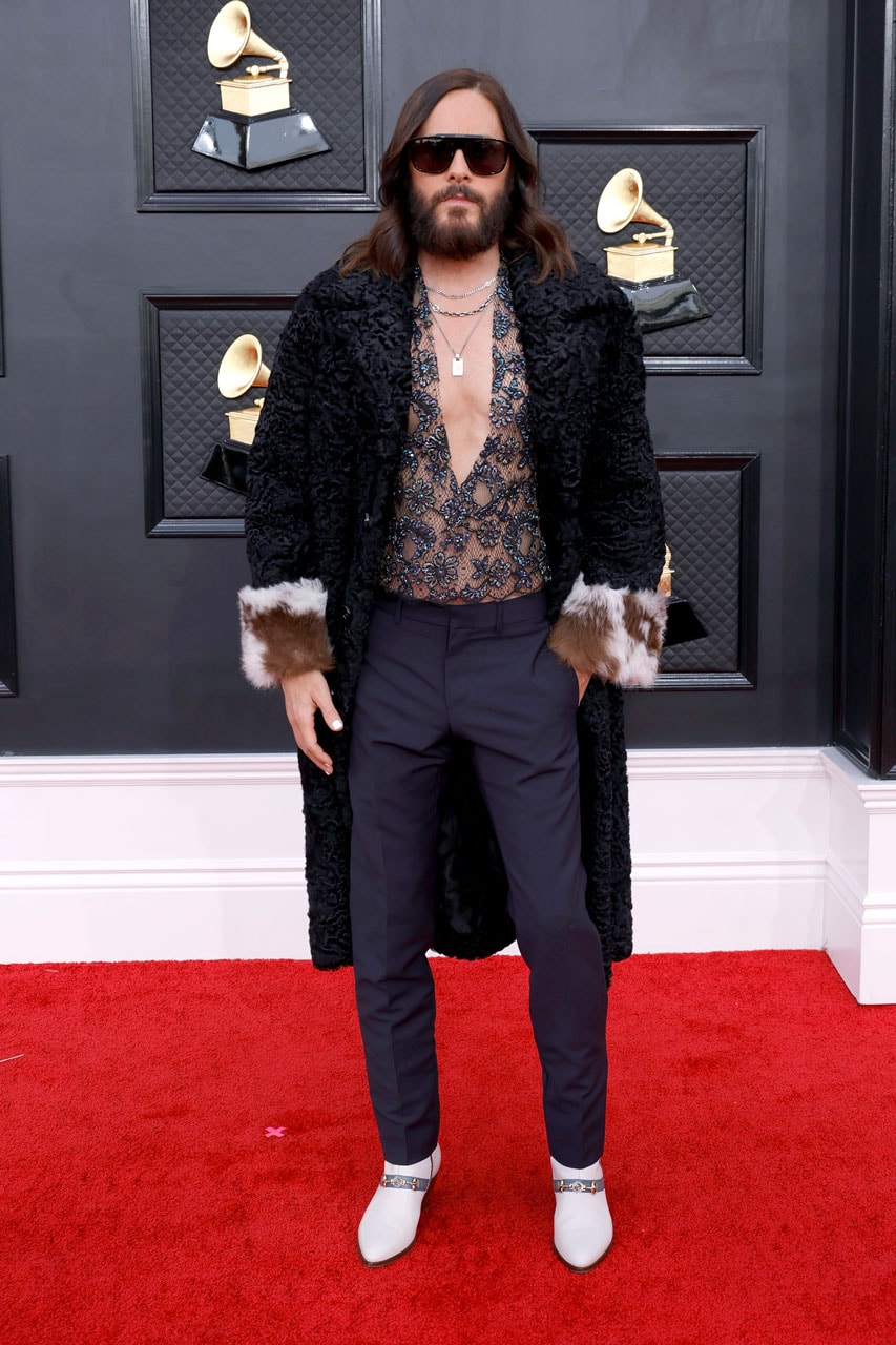 2022 GRAMMYs Red Carpet Fashion Mens Bare Chest Pearls and Luxe Street Style