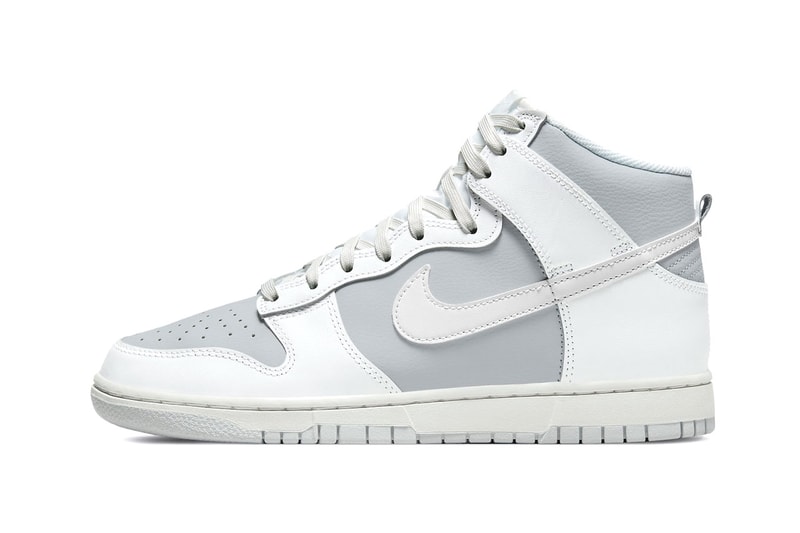 Check Out the Nike Dunk High in Grey and White Footwear