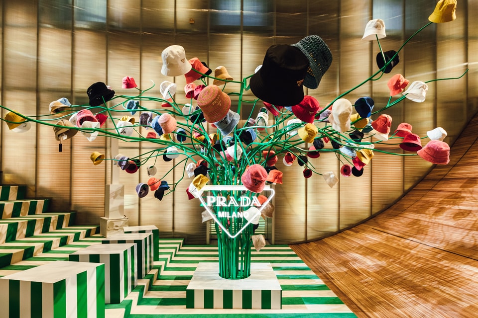 Prada - #Prada presents #PradaTropico - a multiple combinations of coloured  stripes and light effects creating a hypnotic experience in Prada's  exclusive pop-up store at at De Bijenkorf Amsterdam. The pop-up store