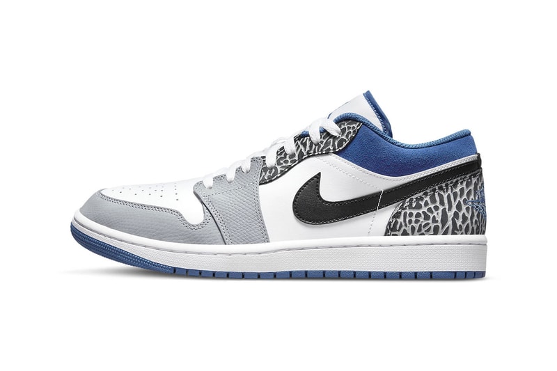 Air Jordan 1 Low Is Set to Release in "True Blue" Colorway elephant print DM1199-140 swoosh sneakers jordan brand nike michael jordan air jordan 3