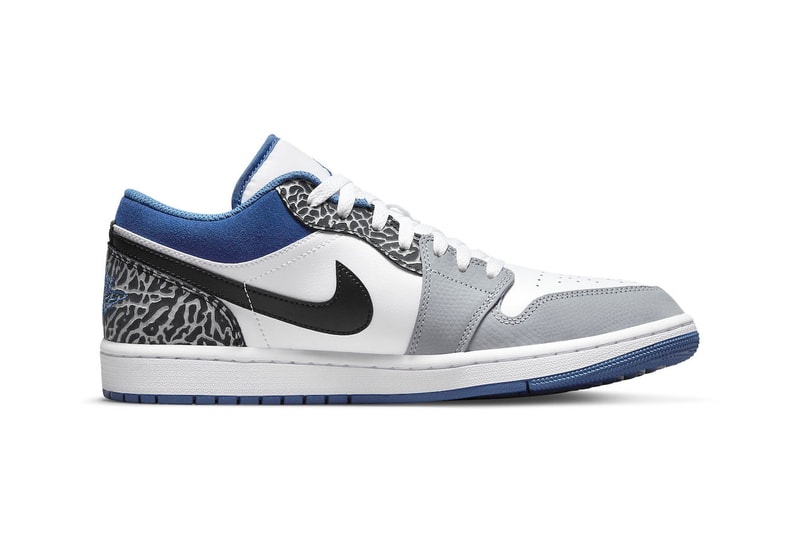 Air Jordan 1 Low Is Set to Release in "True Blue" Colorway elephant print DM1199-140 swoosh sneakers jordan brand nike michael jordan air jordan 3