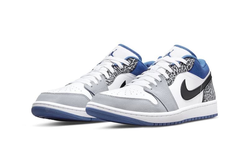 Air Jordan 1 Low Is Set to Release in "True Blue" Colorway elephant print DM1199-140 swoosh sneakers jordan brand nike michael jordan air jordan 3