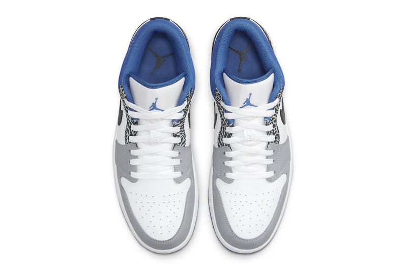 Air Jordan 1 Low Is Set to Release in "True Blue" Colorway elephant print DM1199-140 swoosh sneakers jordan brand nike michael jordan air jordan 3