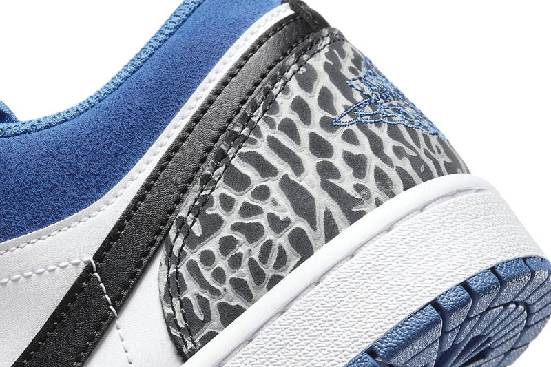 Air Jordan 1 Low Is Set to Release in "True Blue" Colorway elephant print DM1199-140 swoosh sneakers jordan brand nike michael jordan air jordan 3