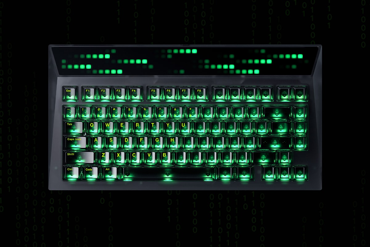 angry miao custom built keyboard kiwi tkc switches cyberboard terminal led panel digital rain the matrix 