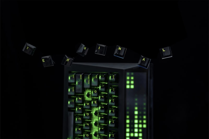 angry miao custom built keyboard kiwi tkc switches cyberboard terminal led panel digital rain the matrix 