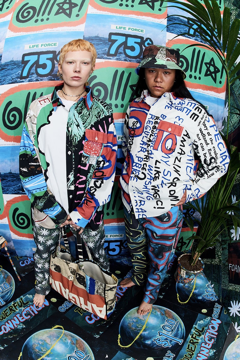 LN-CC x DRx Romanelli Stefan Meier Earth Day Capsule Produced using 100 percent deadstock fabrics zero waste zero water usage nature graphics release info date price tote bag bucket hat jeans jackets