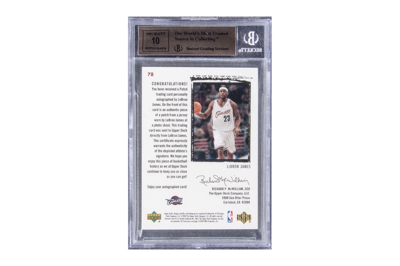 A 2003-04 LeBron James Signed Rookie Patch Card Auctions for Over $1 Million USD cleveland cavaliers los angeles lakers nba exquisite collection mint 9 condition beckett basketball sports memorabilia