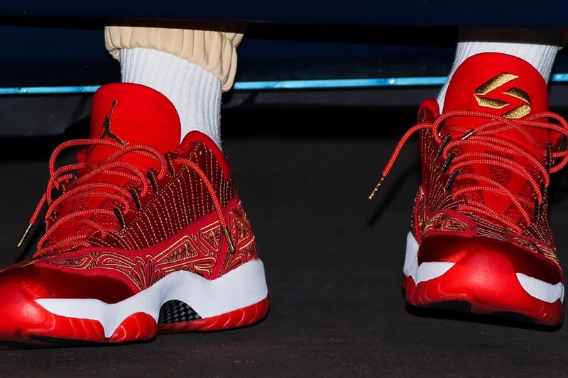 luka doncic air jordan 11 low ie pe red gold photos