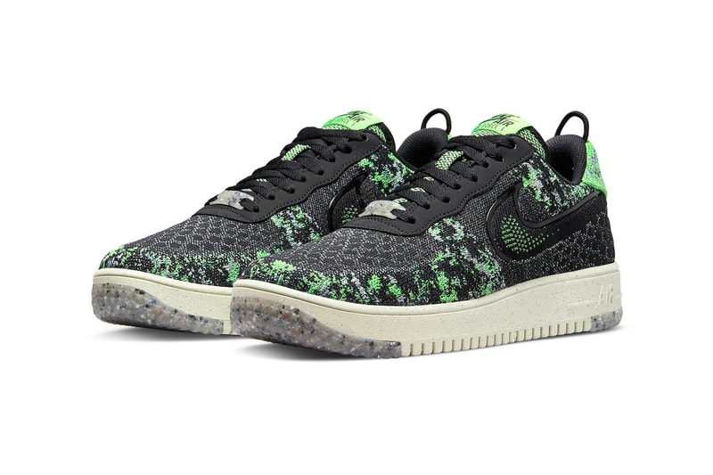 Nike Air Force 1 Crater Flyknit "Black Volt" DM0590-002 Release 2022 Move to Zero Crater foam